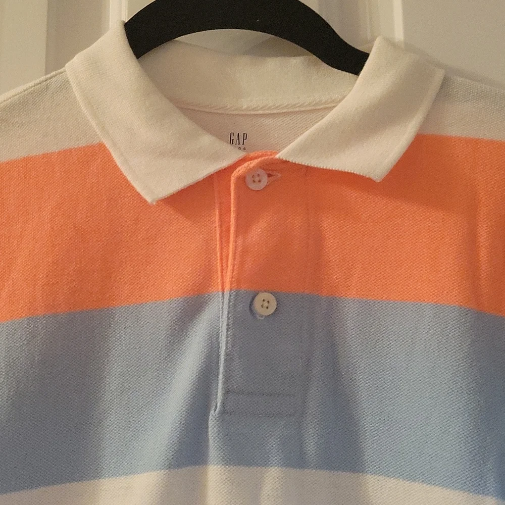 Gap white orange blue  striped polo xxl